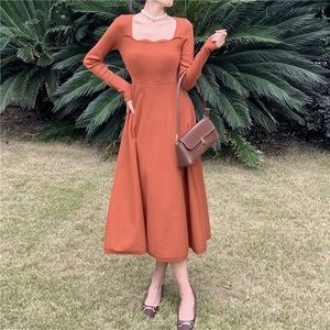 Red Orange Long Sweater Dress
